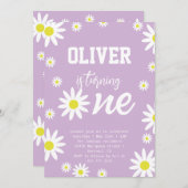 Invitation Fête d'anniversaire 1ère année Fleur de marguerite (Devant / Derrière)
