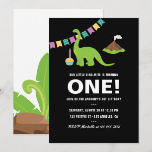 Invitation Fête d'anniversaire 1ère année thème dinosaure noi