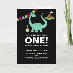Invitation Fête d'anniversaire 1ère année thème dinosaure noi