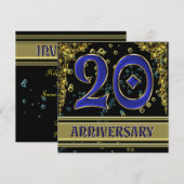 Invitation Fête d'anniversaire 20 ans noir et or (Devant / Derrière)
