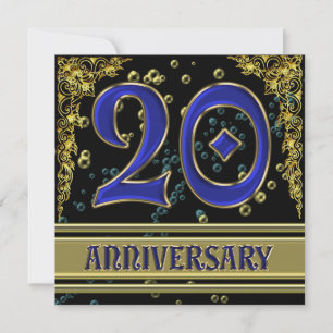 Invitation Fête d'anniversaire 20 ans noir et or