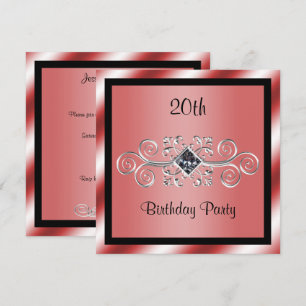 Invitation Fête d'anniversaire 20 ans Silver Swirls & Diamond