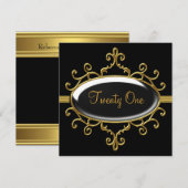 Invitation Fête d'anniversaire 21 21ème Black Wild Gold Silve (Devant / Derrière)