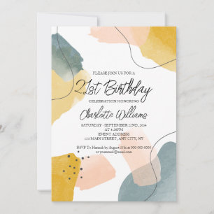 Invitation Fête d'anniversaire 21 ans à l'aquarelle moderne