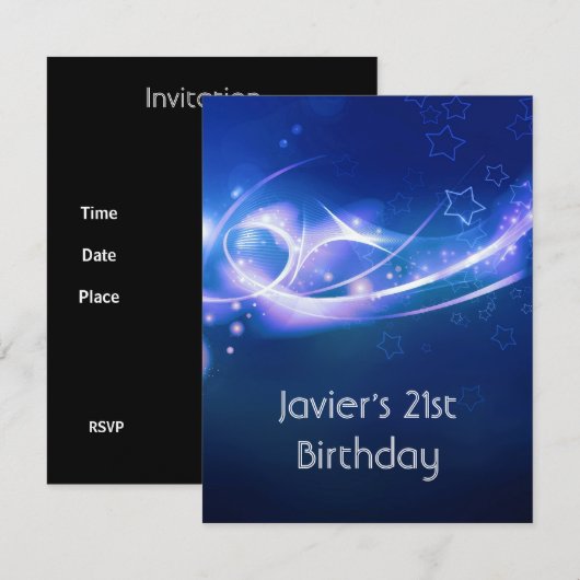 Invitation Fête d'anniversaire 21 ans Abstrait Bleu Explose M (Devant / Derrière)