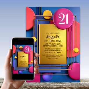 Invitation Fête d'anniversaire 21 ans Abstrait Or Rose