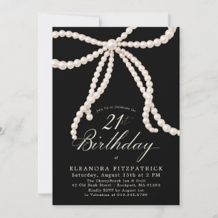 Invitation Fête d'anniversaire 21 ans Arc noir blanc Coquette