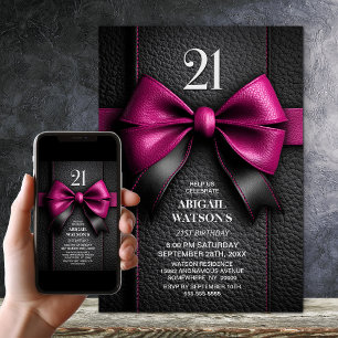 Invitation Fête d'anniversaire 21 ans Arc rose en cuir