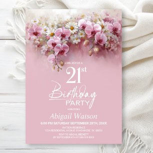 Invitation Fête d'anniversaire 21 ans aux fleurs d'orchidée r