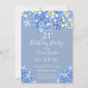 Invitation Fête d'anniversaire 21 ans aux myosotis aquarelle