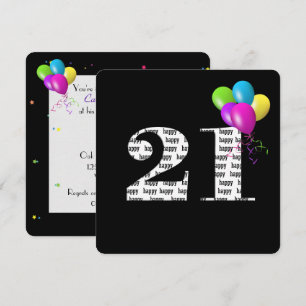 Invitation Fête d'anniversaire 21 ans avec bouquet de ballons