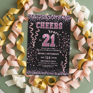 Invitation Fête d'anniversaire 21 ans avec strass rose scinti