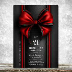Invitation Fête d'anniversaire 21 ans avec un nœud rouge élég