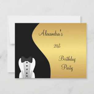 Invitation Fête d'anniversaire 21 ans Black Tie noir et or