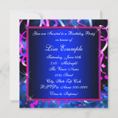 Invitation Fête d'anniversaire 21 ans Bleu royal Rose vif (Dos)