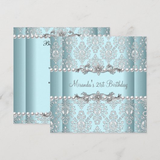 Invitation Fête d'anniversaire 21 ans Bleu sarcelle Blanc Per (Devant / Derrière)