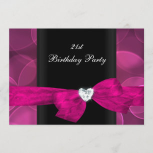 Invitation Fête d'anniversaire 21 ans Bulles Rose Noir Blanc