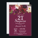 Invitation Fête d'anniversaire 21 ans Burgundy Floral Surpris<br><div class="desc">Invitation pour femmes pour une fête d'anniversaire 21 ans Burgundy Floral Surprise. Invitation d'anniversaire rouge burgundy. Fleur florale aquarelle burgundy. 13ème 15ème 16ème 18ème 20ème 21ème 30ème 40ème 50ème 60ème 70ème 80ème 90ème 100ème. Pour une personnalisation plus poussée, veuillez cliquer sur le bouton "Personnaliser" et utiliser notre outil de conception...</div>