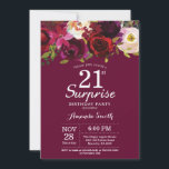 Invitation Fête d'anniversaire 21 ans Burgundy Floral Surpris<br><div class="desc">Invitation pour femmes pour une fête d'anniversaire 21 ans Burgundy Floral Surprise. Invitation d'anniversaire rouge burgundy. Fleur florale aquarelle burgundy. 13ème 15ème 16ème 18ème 20ème 21ème 30ème 40ème 50ème 60ème 70ème 80ème 90ème 100ème. Pour une personnalisation plus poussée, veuillez cliquer sur le bouton "Personnaliser" et utiliser notre outil de conception...</div>