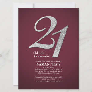 Invitation Fête d'anniversaire 21 ans Burgundy Paillettes Arg
