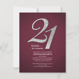 Invitation Fête d'anniversaire 21 ans Burgundy Paillettes Arg
