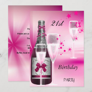 Invitation Fête d'anniversaire 21 ans Champagne rose 21