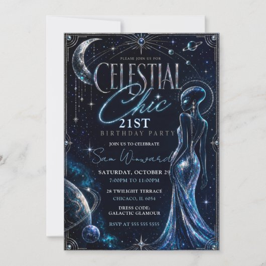 Invitation Fête d'anniversaire 21 ans Chic Céleste (Devant)