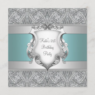 Invitation Fête d'anniversaire 21 ans de femme bleu sarcelle