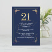 Invitation Fête d'anniversaire 21 ans Elegant Blue Gold (Debout devant)