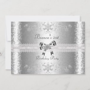 Invitation Fête d'anniversaire 21 ans Élégant Fleur Blanc Arg