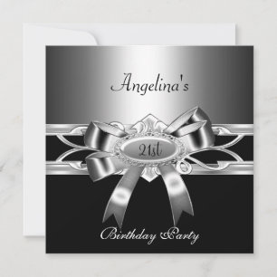 Invitation Fête d'anniversaire 21 ans Élégant Noir Argent Mét
