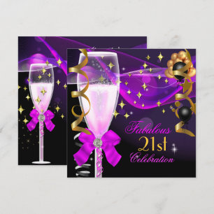 Invitation Fête d'anniversaire 21 ans Fabulux Rose Violet Cha