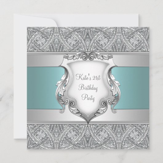 Invitation Fête d'anniversaire 21 ans femme bleu sarcelle (Devant)