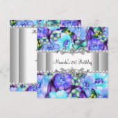 Invitation Fête d'anniversaire 21 ans Fleur violette Perle bl (Devant / Derrière)