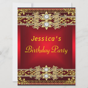Invitation Fête d'anniversaire 21 ans Gold Red Hot Glamour