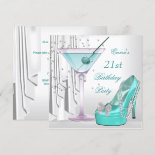 Invitation Fête d'anniversaire 21 ans Martini perle blanche s