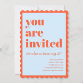 Invitation Fête d'anniversaire 21 ans moderne bleu orange à f (Devant)