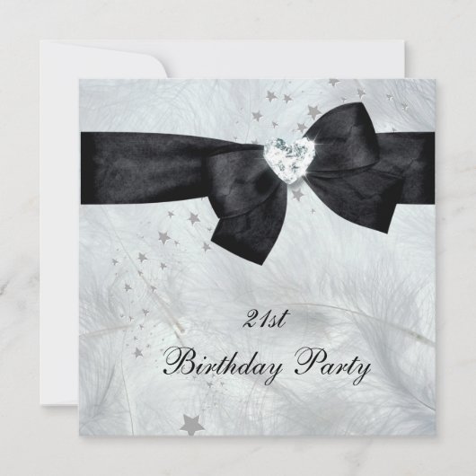 Invitation Fête d'anniversaire 21 ans Noir Blanc (Devant)