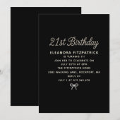 Invitation Fête d'anniversaire 21 ans Noir Blanc Perle Script (Devant / Derrière)