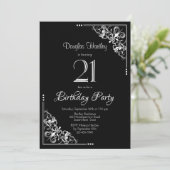 Invitation Fête d'anniversaire 21 ans noir et blanc (Debout devant)