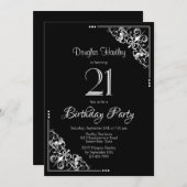Invitation Fête d'anniversaire 21 ans noir et blanc (Devant / Derrière)