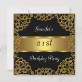 Invitation Fête d'anniversaire 21 ans Noir Or (Devant)
