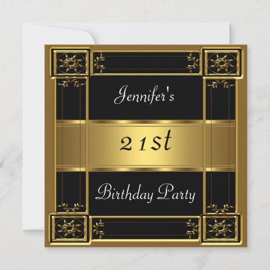 Invitation Fête d'anniversaire 21 ans Noir Or (Devant)