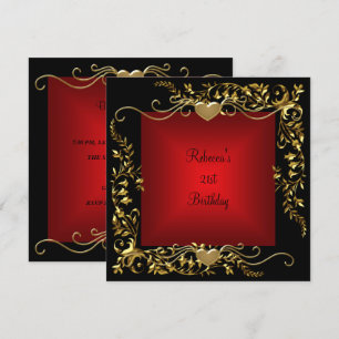 Invitation Fête d'anniversaire 21 ans Noir Rouge Profond Or