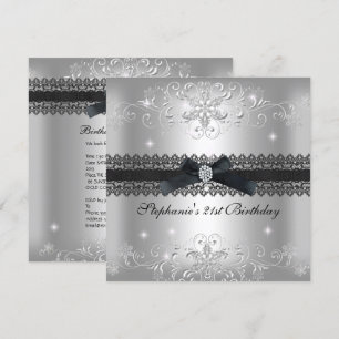 Invitation Fête d'anniversaire 21 ans paillettes gris argenté