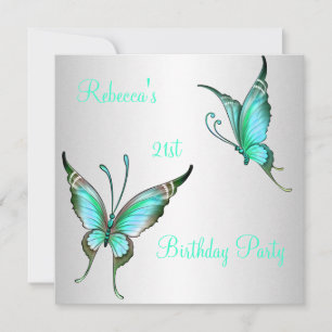 Invitation Fête d'anniversaire 21 ans Papillons Vert Blanc