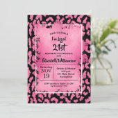 Invitation Fête d'anniversaire 21 ans Pink Leopard (Debout devant)