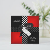 Invitation Fête d'anniversaire 21 ans points rouges noirs bla (Debout devant)