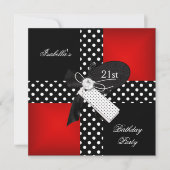 Invitation Fête d'anniversaire 21 ans points rouges noirs bla (Devant)