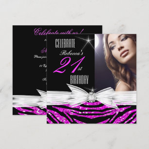 Invitation Fête d'anniversaire 21 ans Rose Chaud 21 Zèbre Pho